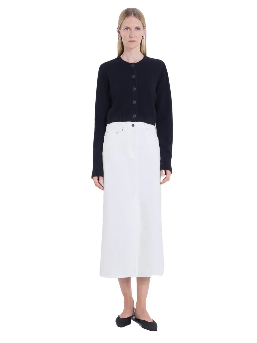 Loulou Studio Rona White Ivory Maxi Denim Skirt size Small